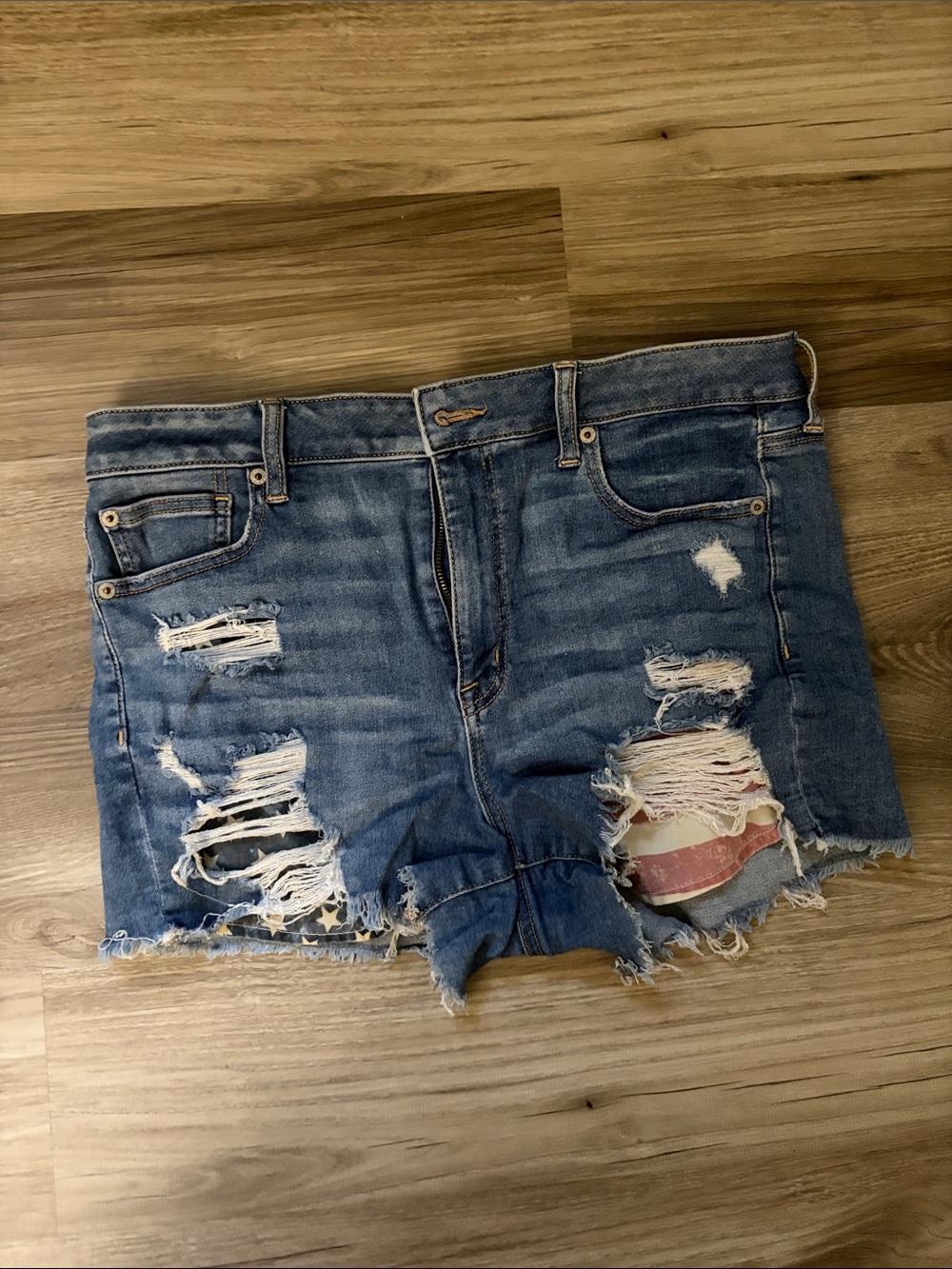 American Eagle Outfitters Ripped Blue Denim Jean Shorts Patriotic